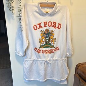 Vintage Oxford University White Collared Sweatshirt with pull strings
